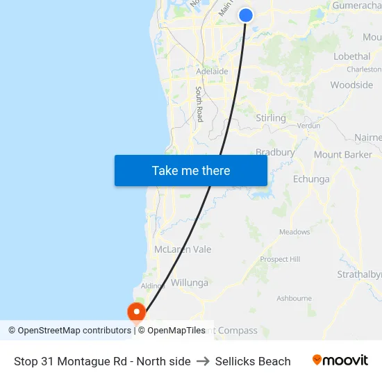 Stop 31 Montague Rd - North side to Sellicks Beach map