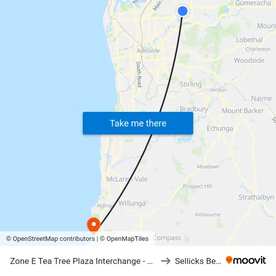 Zone E Tea Tree Plaza Interchange - East side to Sellicks Beach map