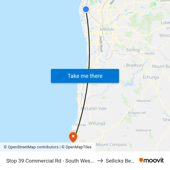 Stop 39 Commercial Rd - South West side to Sellicks Beach map