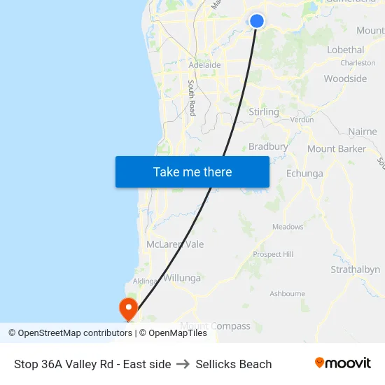 Stop 36A Valley Rd - East side to Sellicks Beach map