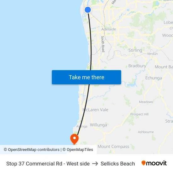 Stop 37 Commercial Rd - West side to Sellicks Beach map
