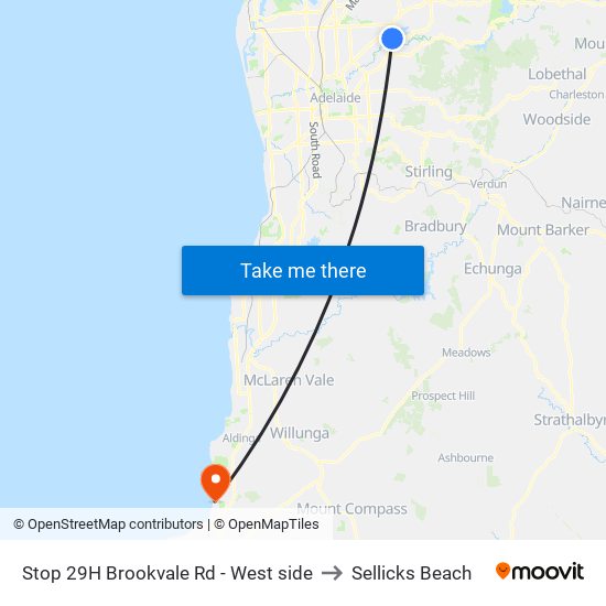 Stop 29H Brookvale Rd - West side to Sellicks Beach map