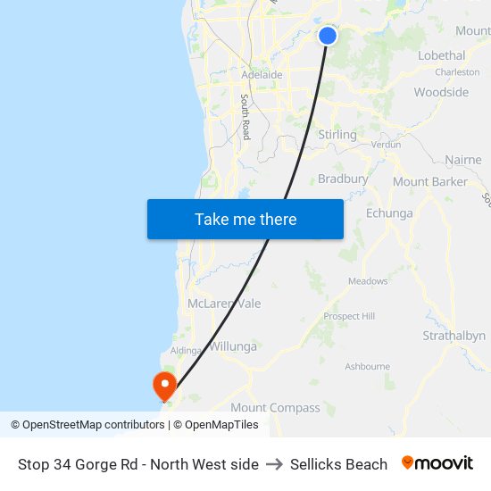 Stop 34 Gorge Rd - North West side to Sellicks Beach map