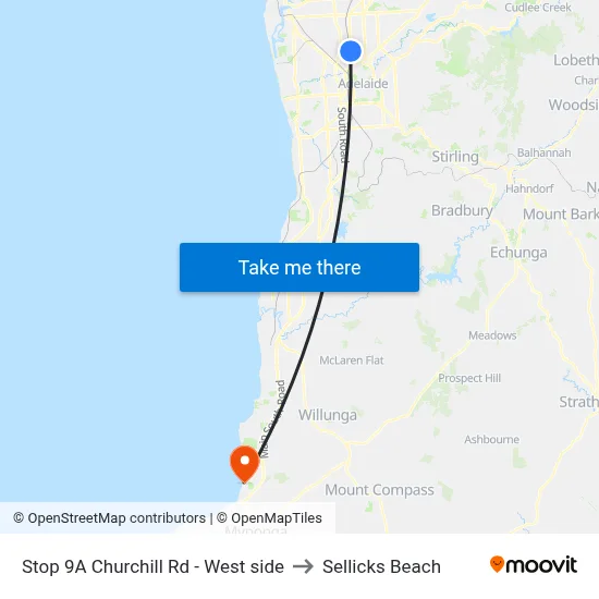 Stop 9A Churchill Rd - West side to Sellicks Beach map