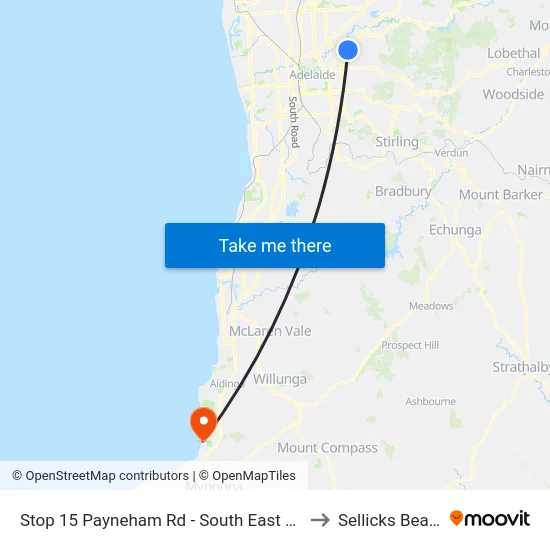 Stop 15 Payneham Rd - South East side to Sellicks Beach map