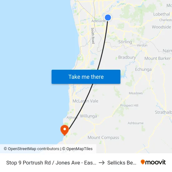 Stop 9 Portrush Rd / Jones Ave - East side to Sellicks Beach map