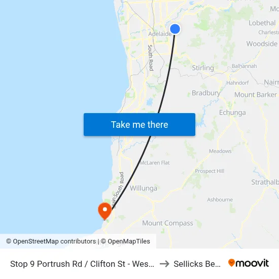 Stop 9 Portrush Rd / Clifton St - West side to Sellicks Beach map