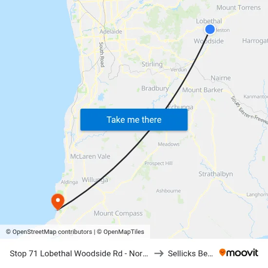 Stop 71 Lobethal Woodside Rd - North side to Sellicks Beach map