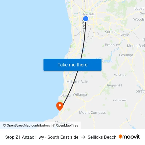 Stop Z1 Anzac Hwy - South East side to Sellicks Beach map