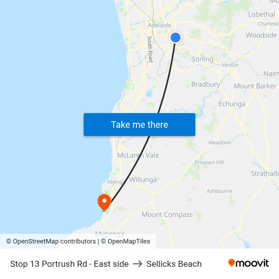 Stop 13 Portrush Rd - East side to Sellicks Beach map