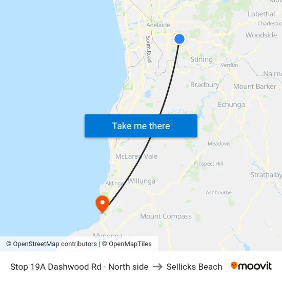 Stop 19A Dashwood Rd - North side to Sellicks Beach map