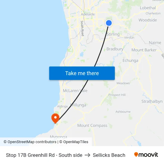 Stop 17B Greenhill Rd - South side to Sellicks Beach map