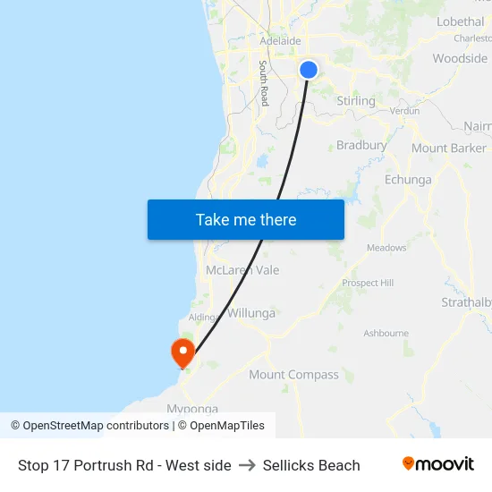 Stop 17 Portrush Rd - West side to Sellicks Beach map