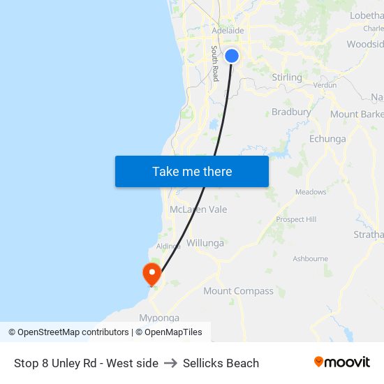 Stop 8 Unley Rd - West side to Sellicks Beach map