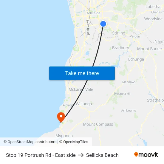 Stop 19 Portrush Rd - East side to Sellicks Beach map