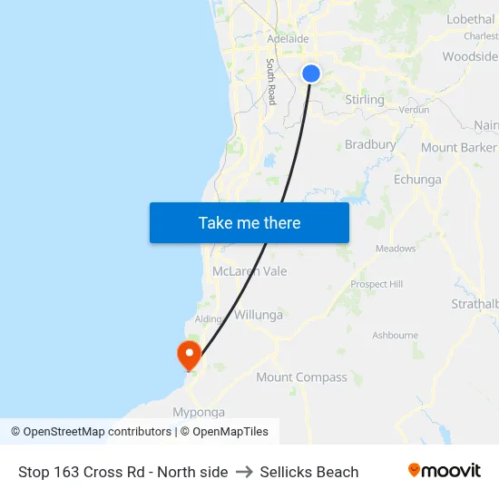 Stop 163 Cross Rd - North side to Sellicks Beach map