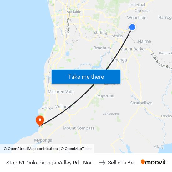 Stop 61 Onkaparinga Valley Rd - North side to Sellicks Beach map