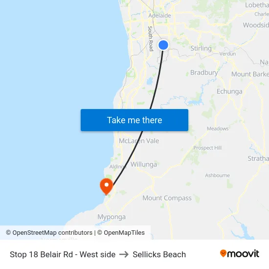 Stop 18 Belair Rd - West side to Sellicks Beach map