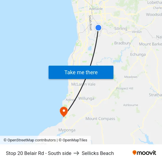 Stop 20 Belair Rd - South side to Sellicks Beach map