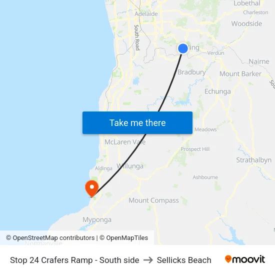 Stop 24 Crafers Ramp - South side to Sellicks Beach map