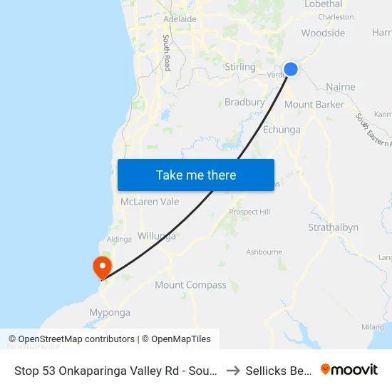 Stop 53 Onkaparinga Valley Rd - South side to Sellicks Beach map