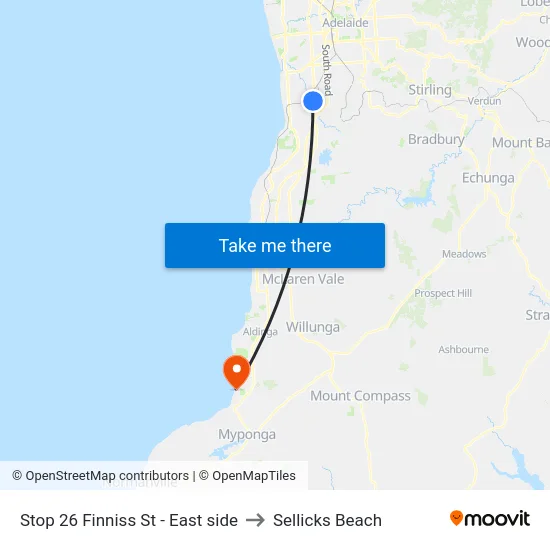 Stop 26 Finniss St - East side to Sellicks Beach map