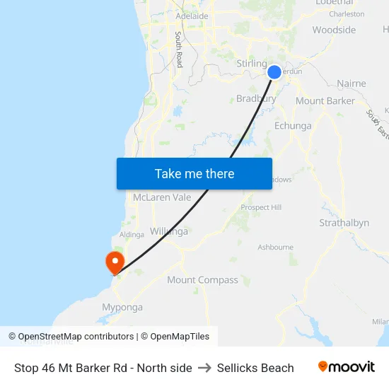 Stop 46 Mt Barker Rd - North side to Sellicks Beach map