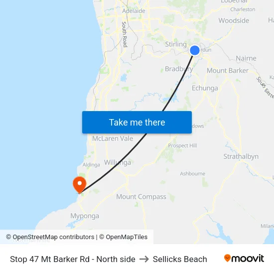 Stop 47 Mt Barker Rd - North side to Sellicks Beach map
