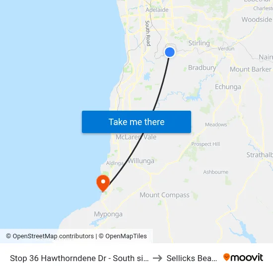 Stop 36 Hawthorndene Dr - South side to Sellicks Beach map