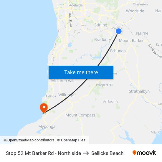 Stop 52 Mt Barker Rd - North side to Sellicks Beach map