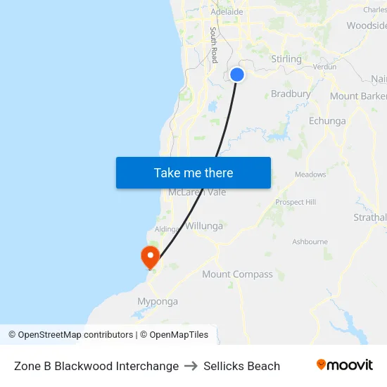 Zone B Blackwood Interchange to Sellicks Beach map