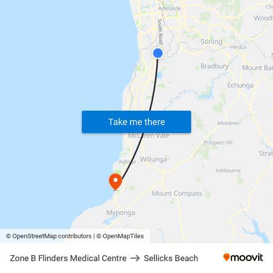 Zone B Flinders Medical Centre to Sellicks Beach map