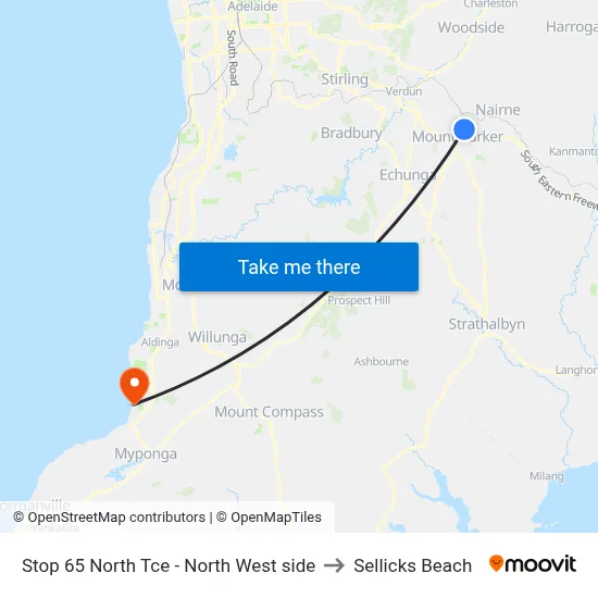 Stop 65 North Tce - North West side to Sellicks Beach map