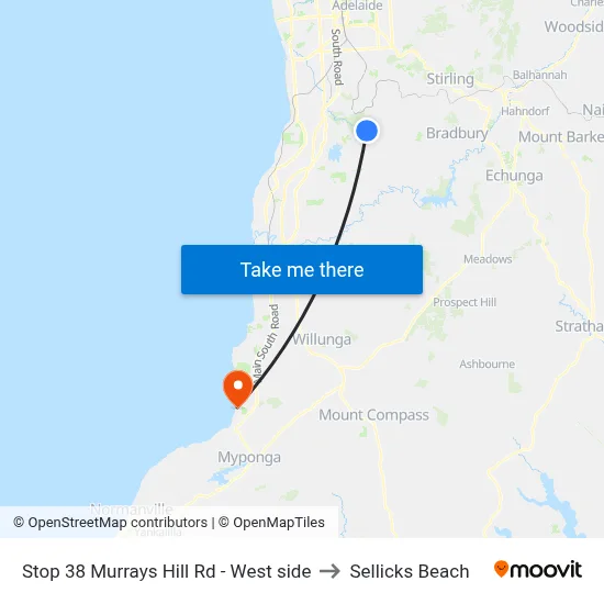 Stop 38 Murrays Hill Rd - West side to Sellicks Beach map