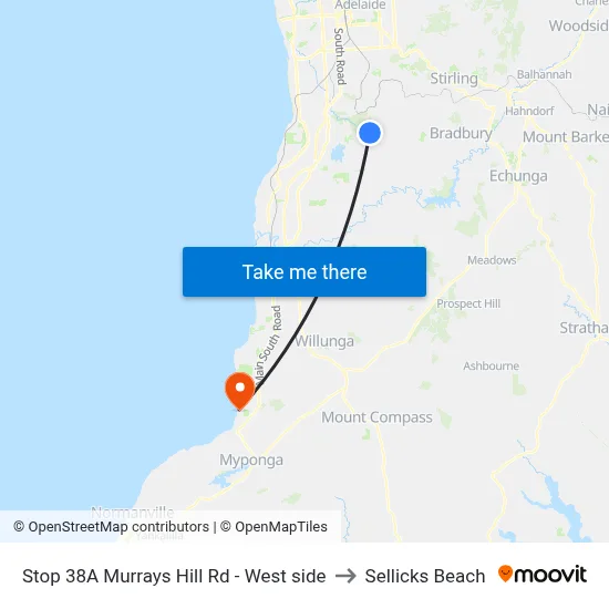 Stop 38A Murrays Hill Rd - West side to Sellicks Beach map