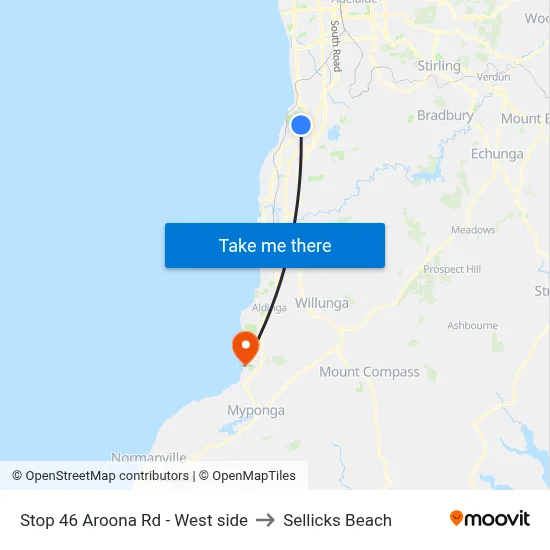 Stop 46 Aroona Rd - West side to Sellicks Beach map