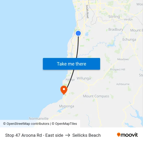 Stop 47 Aroona Rd - East side to Sellicks Beach map