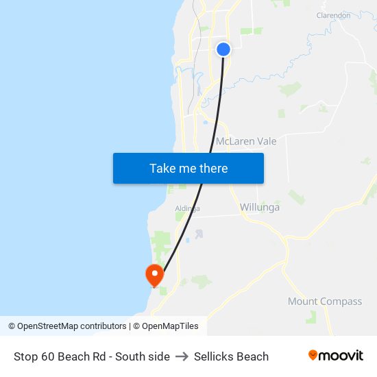 Stop 60 Beach Rd - South side to Sellicks Beach map