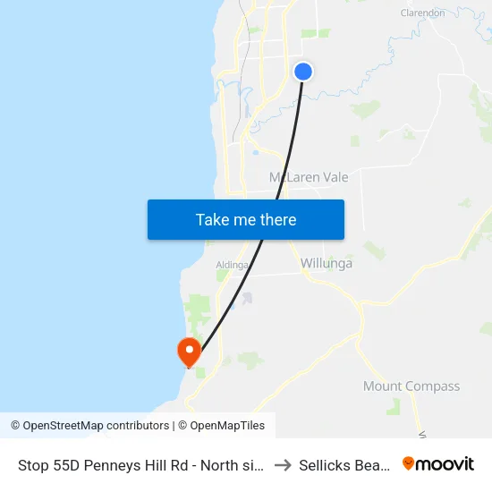 Stop 55D Penneys Hill Rd - North side to Sellicks Beach map