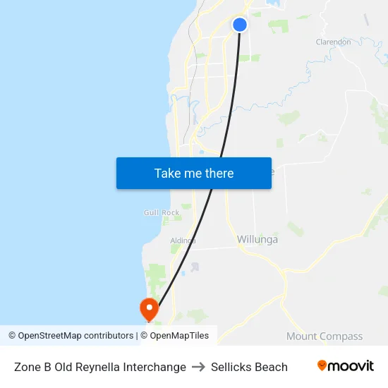 Zone B Old Reynella Interchange to Sellicks Beach map