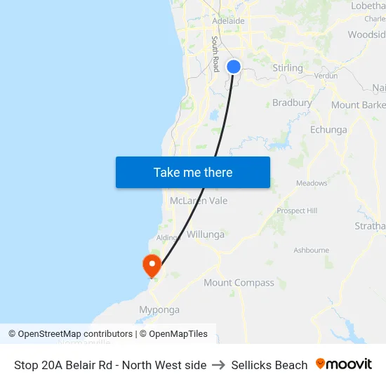 Stop 20A Belair Rd - North West side to Sellicks Beach map