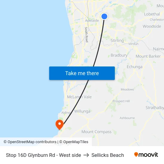Stop 16D Glynburn Rd - West side to Sellicks Beach map