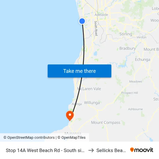Stop 14A West Beach Rd - South side to Sellicks Beach map
