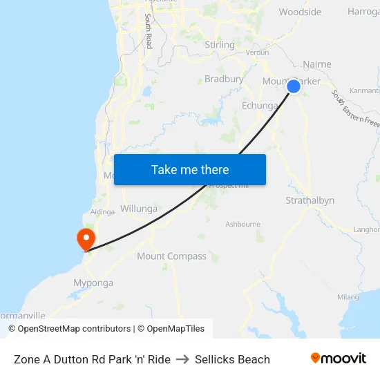 Zone A Dutton Rd Park 'n' Ride to Sellicks Beach map