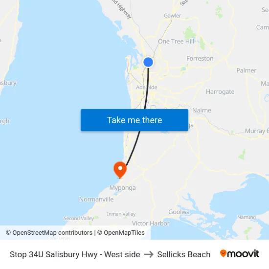 Stop 34U Salisbury Hwy - West side to Sellicks Beach map