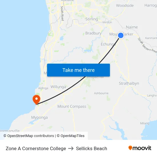 Zone A Cornerstone College to Sellicks Beach map