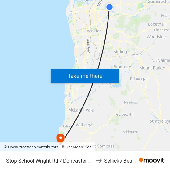 Stop School Wright Rd / Doncaster Ave to Sellicks Beach map