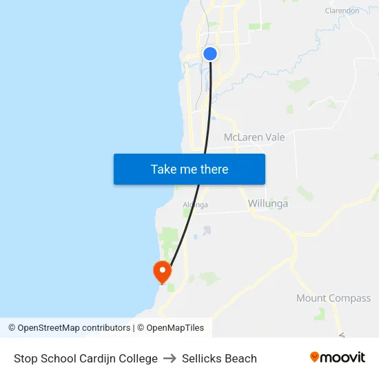 Stop School Cardijn College to Sellicks Beach map