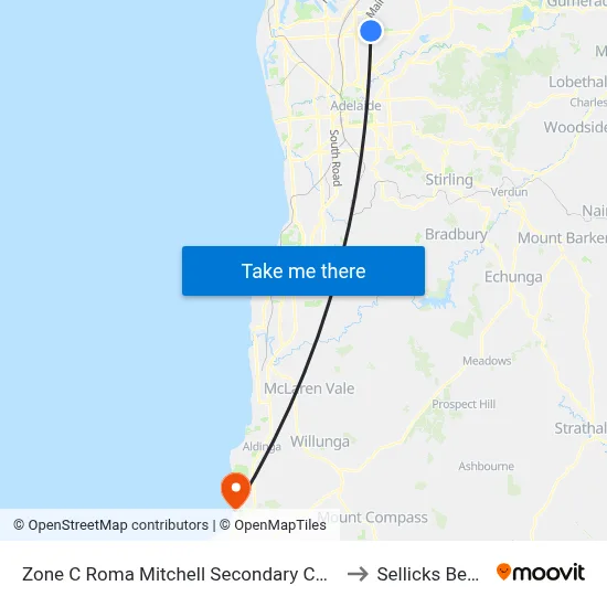 Zone C Roma Mitchell Secondary College to Sellicks Beach map
