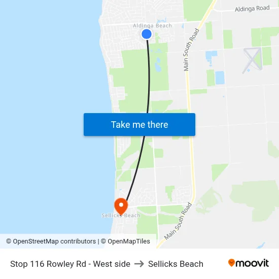 Stop 116 Rowley Rd - West side to Sellicks Beach map